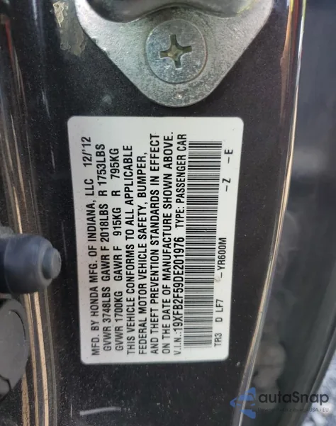 2013 Honda Civic Lx z USA, uszkodzony, nr VIN 19XFB2F59DE201976